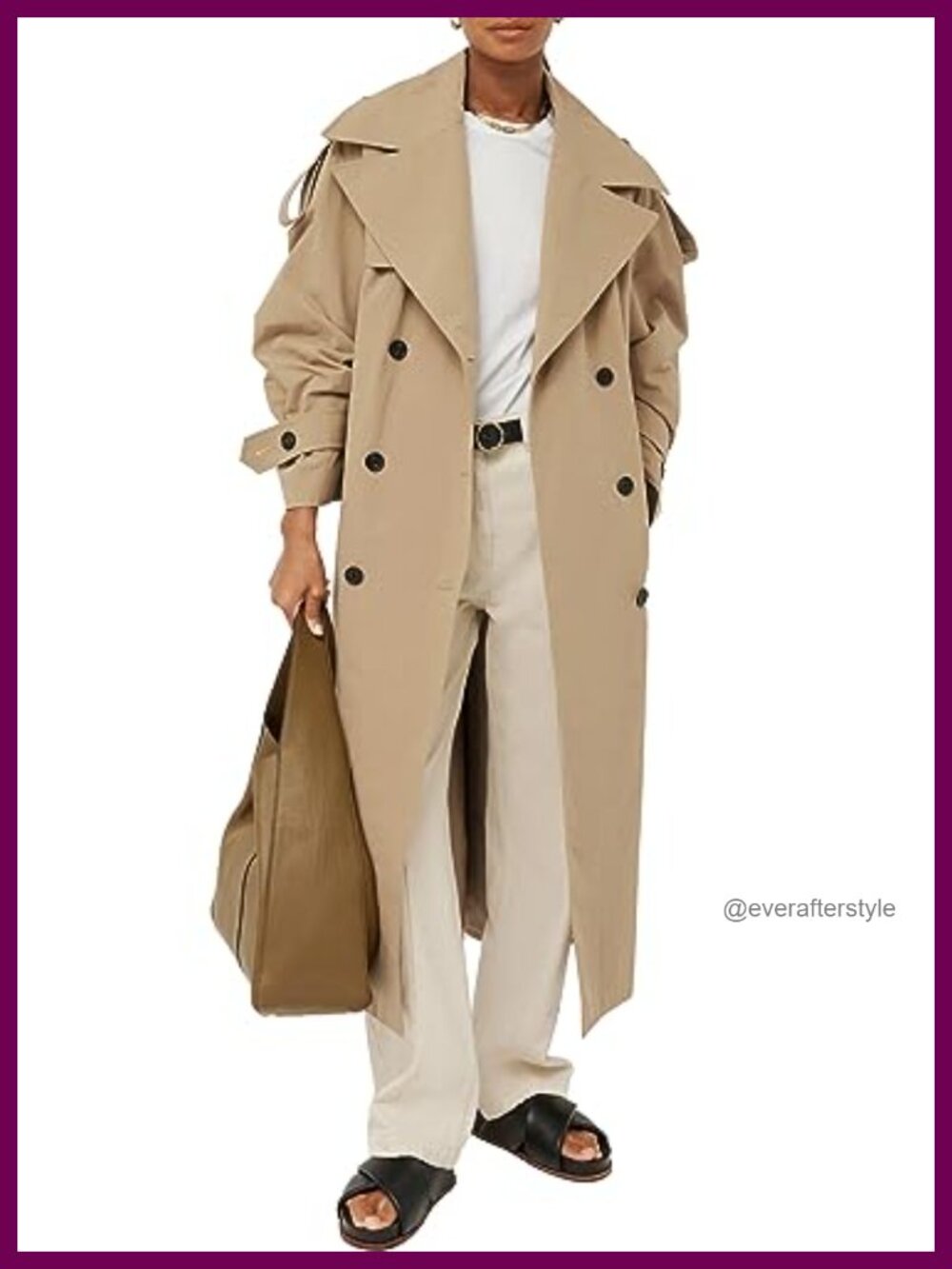 Oversized Long Trench Coat Double Breasted Lapel Windproof